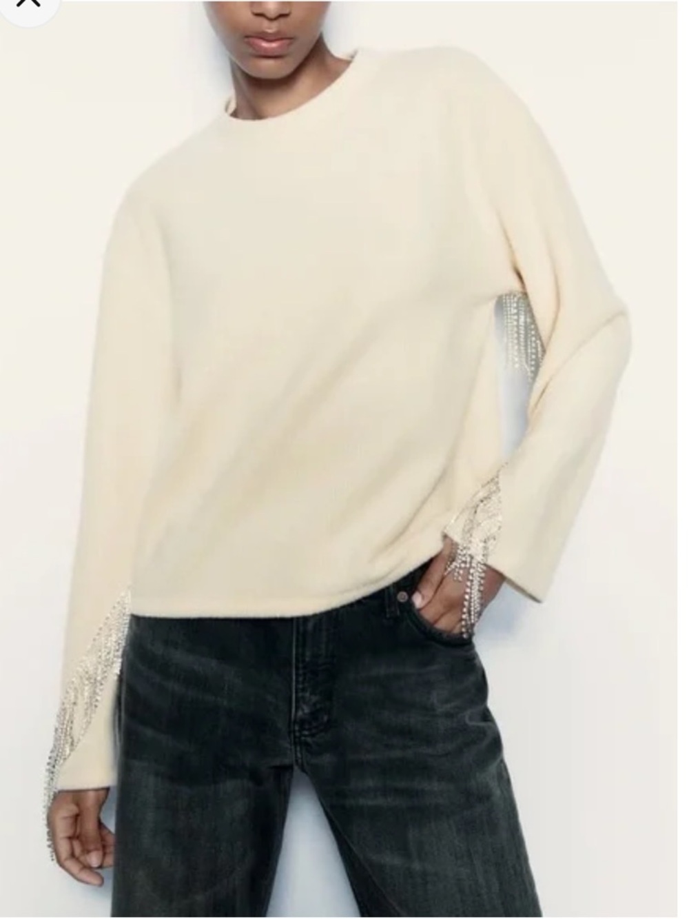 NEW Zara rhinestone soft sweatshirt Ecru size S 
🚨NO DISCOUNT ON THIS SWEATER